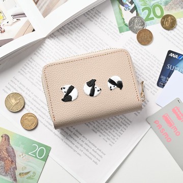 無需對摺紙鈔 迷你錢包 【 刺繡 熊貓 】 真皮 縮小皮革 小錢包 禮物 A316I