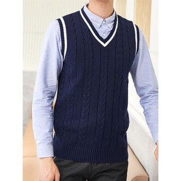 麻花V領毛背心男無袖毛衣坎肩針織衫馬甲扭花毛線衫馬夾潮羊毛衫