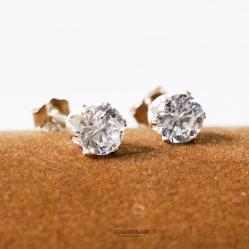 925純銀耳針耳環 閃耀圓形爪式白鑽耳環 多種尺寸可選 抗過敏 柒彩年代【NPD3】一對價格