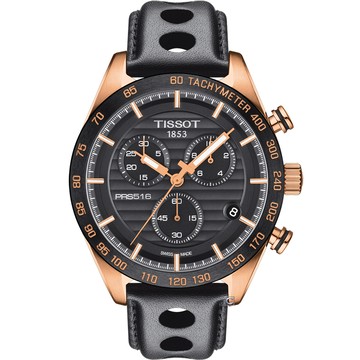TISSOT PRS516 賽車運動風計時腕錶-T1004173605100 黑x玫瑰金/42mm