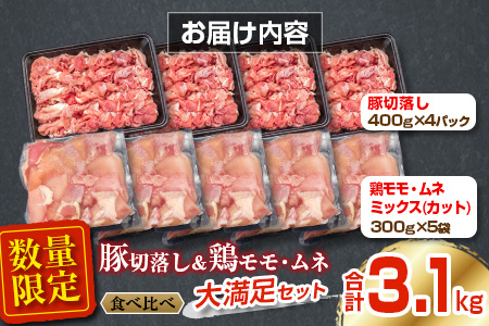 ≪数量限定≫豚切り落とし＆鶏(モモ・ムネ)大満足セット(合計3.1kg)　肉　豚肉　鶏肉　国産 BB96-23