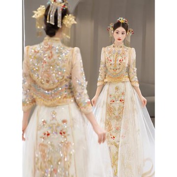 香檳色秀禾服婚服2025新款新娘冬結婚金色婚禮敬酒中式婚服出閣秋