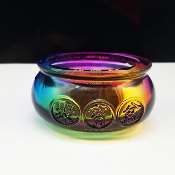 七彩 水晶琉璃 聚寶盆 辦公室 客廳 家居裝飾 工藝品