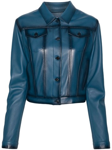 Acne Studios - spray-paint effect leather jacket - women - Viscose/Lambskin - 40 - Blue