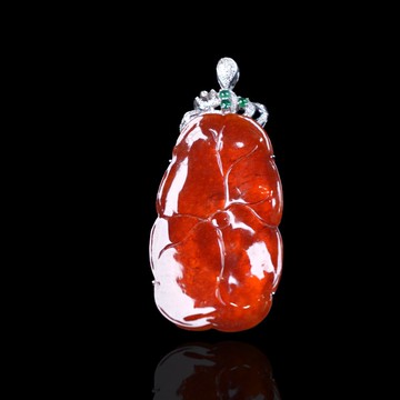 冰種紅翡翡翠荷葉項鍊 18K金鑽石 | 天然緬甸玉翡翠A貨 | 送禮