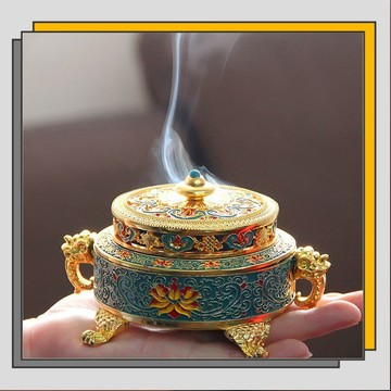 🔥臺灣出貨🔥[熱銷]閤金香爐檀香熏香爐 焚香爐 室內香薰爐 八寶八吉祥香薰爐 居室佛具茶道擺件 大號琺瑯香爐擺件/