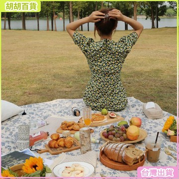 24H🚀韓國INS野餐墊 防水防潮露營墊 藍色碎花拍照背景布 可兩用摺疊 野餐露營神器 戶外必備 熱銷