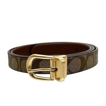 COACH - 滿版LOGO皮革皮帶 (卡其老花)