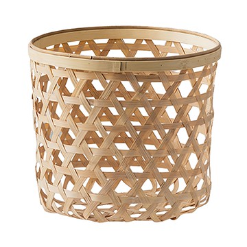 好物良品 質樸復古手工藤編落地式植栽花籃/置物籃 網格款  中(23 x 23 x 21cm)  1個  淺褐色