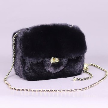 小香風貂皮包方胖子小金球包女2025新款百搭單肩斜挎真皮草鏈條包