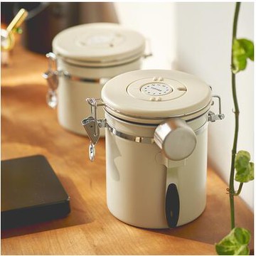 肆月咖啡豆保存罐咖啡粉密封罐不銹鋼單向排氣閥儲存罐收納大容量