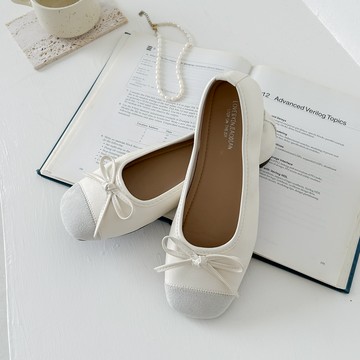 好感加分方頭撞色蝴蝶結軟Q皮革娃娃鞋 ND20842