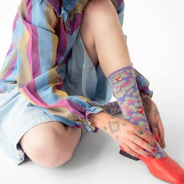 法國 Bonne Maison 牡丹 純棉織襪