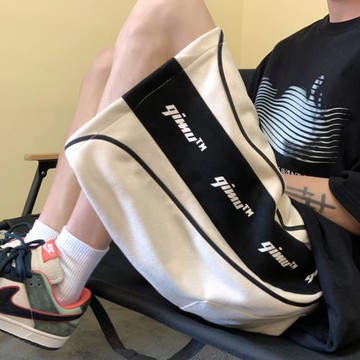 麂皮絨短褲男款夏季潮牌潮流拼接五分中褲青少年直筒休閑運動褲子