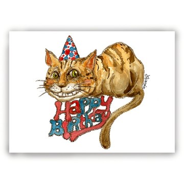 手繪插畫萬用卡/生日卡/明信片/卡片/插畫卡-微笑生日貓