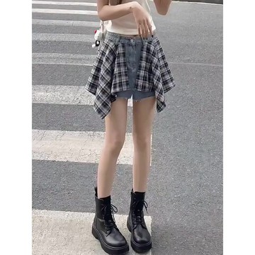A1769L_大尺碼女款美式復古a字牛仔短褲女夏季胖mm高腰顯瘦直筒寬腿熱褲子