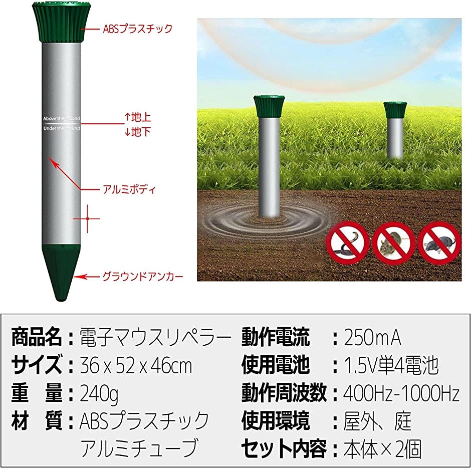 sanmaao モグラ撃退器 防水仕様 防水 防塵 庭園 日陰 電池式 超音波 音波振動 モグラ