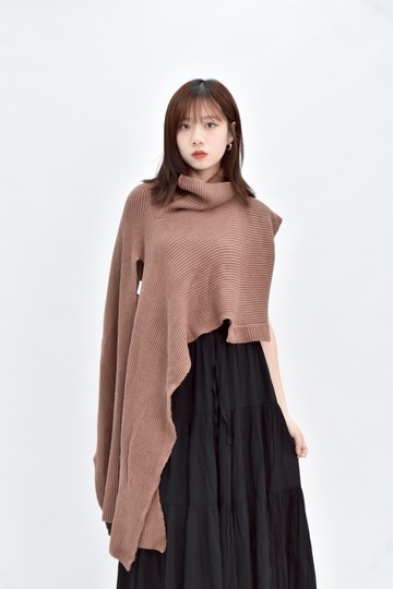 (L) 【趙小僑私服】ba lei質感針織高領不規則棕色罩衫