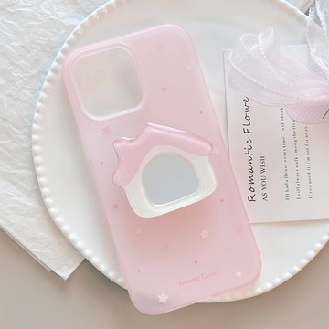 台灣出貨❤ins風粉色小屋鏡面支架適用iphone15pro max蘋果16手機殼13小衆17