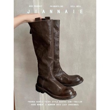 大碼女靴子41-43長靴女顯瘦中長筒靴粗跟厚底騎士靴復古切爾西靴