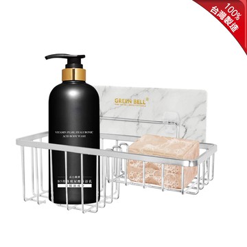 台灣製【GREEN BELL 綠貝】無痕304精工不鏽鋼厚框高低置物架(2款貼片可選) 肥皂沐浴乳架 菜瓜布洗碗精架
