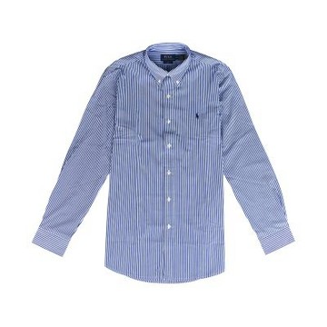 POLO RALPH LAUREN 騎士小馬刺繡LOGO棉質長袖襯衫(男款/藍)