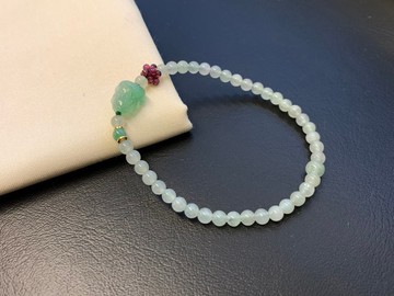 免費開光 快速出貨 天然緬甸 玉 翡翠 招財貔貅 手鍊 滿綠