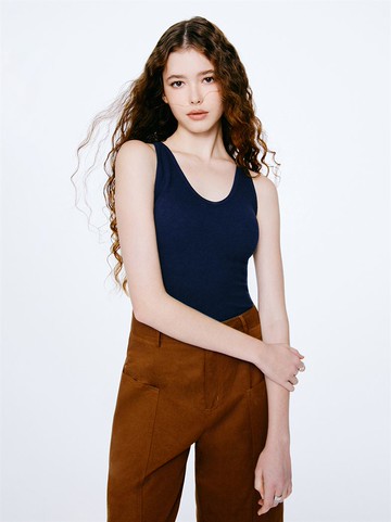 人氣追加 | 美背小心機緹花蕾絲羊毛太空棉BRA TOP-深藍