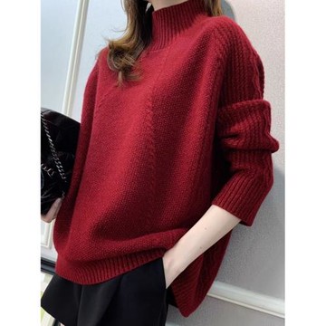 正品哥家女裝2025秋冬新款半高領寬松慵懶風加厚羊毛套頭麻花毛衣