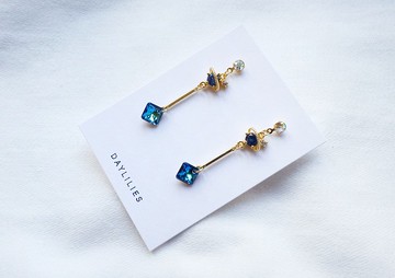 Swarovski Princess Cut Crystal 耳環 - Crystal Bermuda Blue