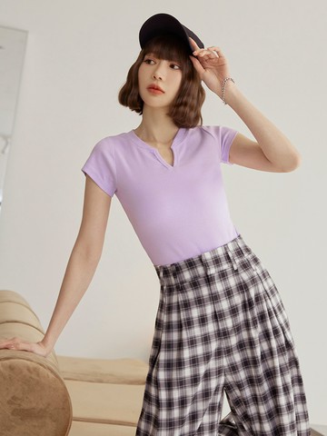 多色彈性針織小V領合身上衣