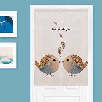 WallFree★【附伸縮桿】幸福麻雀-簡約北歐風棉麻門簾 ( 窗簾 掛簾 門簾 風水簾 除舊換新 麻雀門簾 )