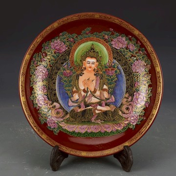 大清雍正琺瑯彩唐卡盤古董古玩收藏真品仿古瓷器手工擺件