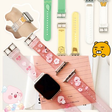 韓國正版KR｜Kakao Friends透明果凍錶帶 適用Apple Watch Series 1~10代 iWatch 替換錶帶 萊恩 桃子 Unicorn