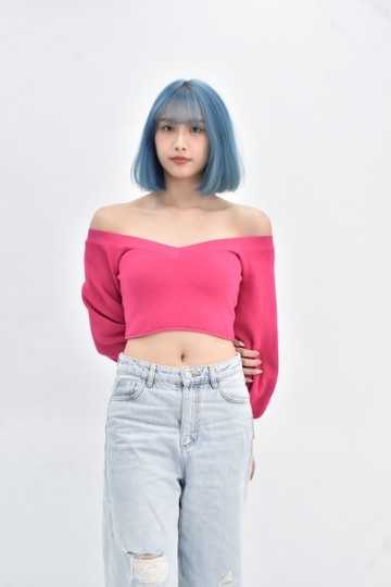 (S) zara 針織短版粉色長袖上衣