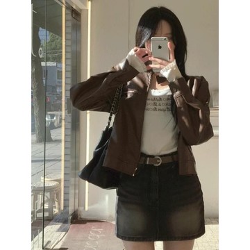 Codibook｜韓國 henique 寬鬆版型無領真皮夾克［預購］夾克 皮革外套 女裝