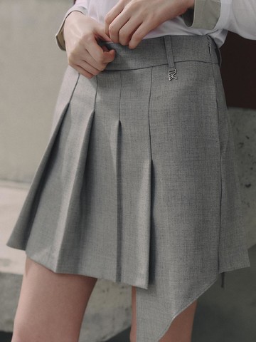 Unbalanced Wool Pleated Golf Skirt