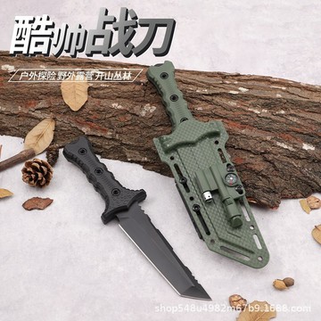 戶外刀戰術直刀野營刀K鞘車上防身刀鎂棒電筒不銹鋼戰術防身 3JTZ