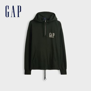 【GAP】VintageSoft寬版半拉鍊Gap Logo帽T-深墨綠(907611)