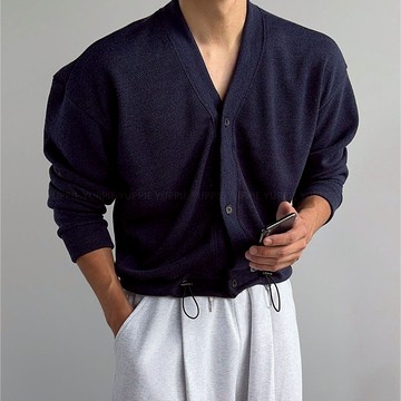 正韓低調質感V領短版抽繩長袖開襟衫 5色 YUPPIE 預購商品 0901