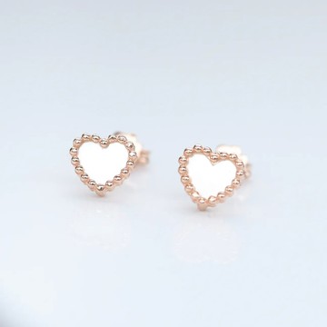 14K 白母貝愛心耳針耳環