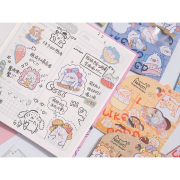 🍋檸檬青🍋 新款現貨超可愛卡通賣萌動物系列鐳射貼紙6款36枚入防水顆粒貼紙包手帳裝飾素材