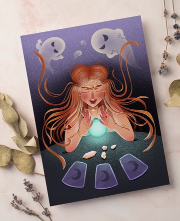 明信片-可愛的魔女| 算命先生 | 可愛的女孩 | 魔法 | 鬼