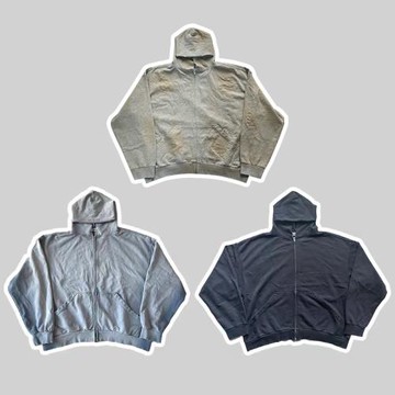 ScopeLab 23fw 水洗做舊拉鏈帽衫破壞磨邊連帽衛衣剪裁廓形Boxy