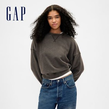 【GAP】女裝|圓領大學T-灰黑色(844951)
