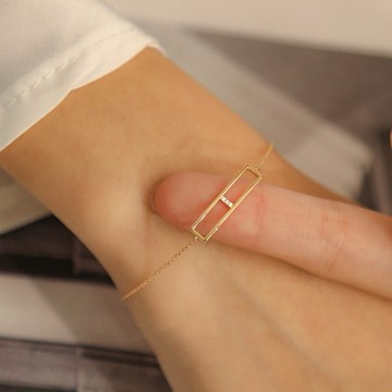 Sweet Air S925純銀 全純銀 M4825 日系 鏤空極簡鑲鑽純銀手鍊 纖細 長方形 線條純銀手鍊