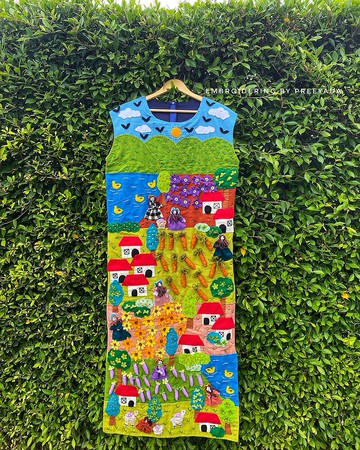 長款連衣裙，手工刺繡，3D點綴，無袖