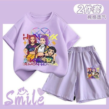 台灣發貨 獵魔女團短袖短褲套裝 獵魔女團女童套裝 童裝套裝 夏套裝短袖短褲兒童兩件套 薄款中大童套裝 獵魔女團衣服 純棉