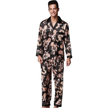 Sleepwear Men Simulation Silk Pajamas pajamas suit 睡衣睡褲