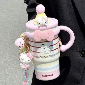 台灣/✨Hello Kitty大容量卡通保温杯女生ins办公室吸管学生保冷冰霸杯子